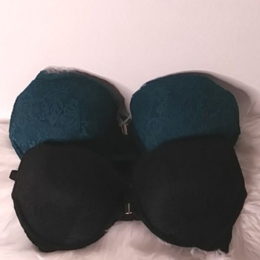 BUNDLE OF TWO Auden bra 36DD Front closure Push-up Racerback Green & Black Bra